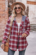 Mandy Plaid Dropped Shoulder Hooded Longline Jacket - CELIVINE