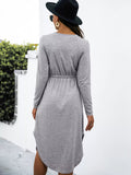 Drawstring Waist Long Sleeve Casual Dress - CELIVINE