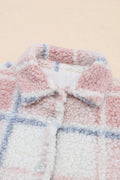 Plaid Button Up Collared Neck Sherpa Jacket - CELIVINE