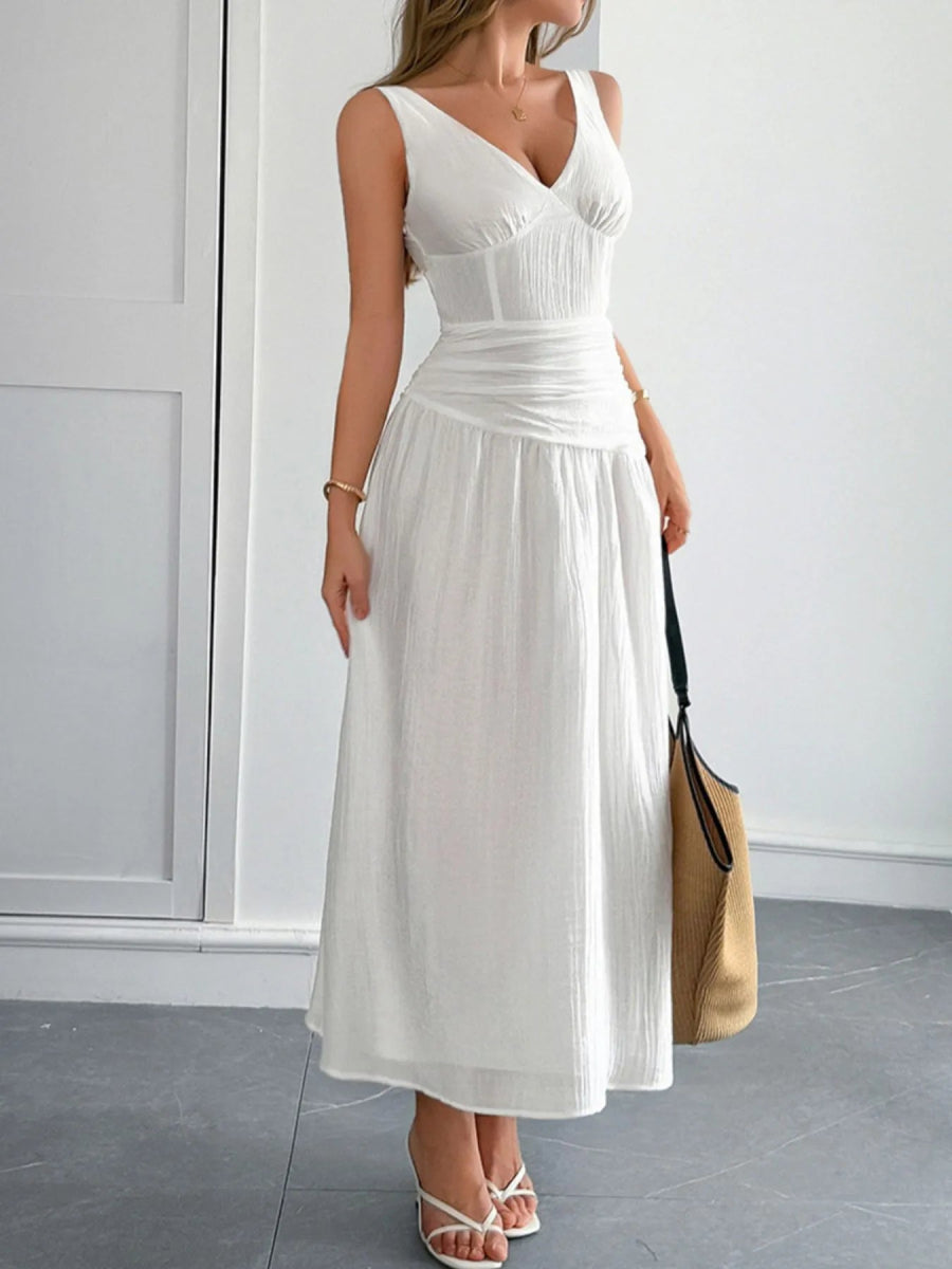 Cutout V - Neck Sleeveless Midi Dress - CELIVINE