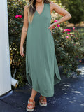 Full Size V - Neck Midi Tank Dress - CELIVINE