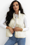 Snap Down Texture Vest Coat with Pockets - CELIVINE