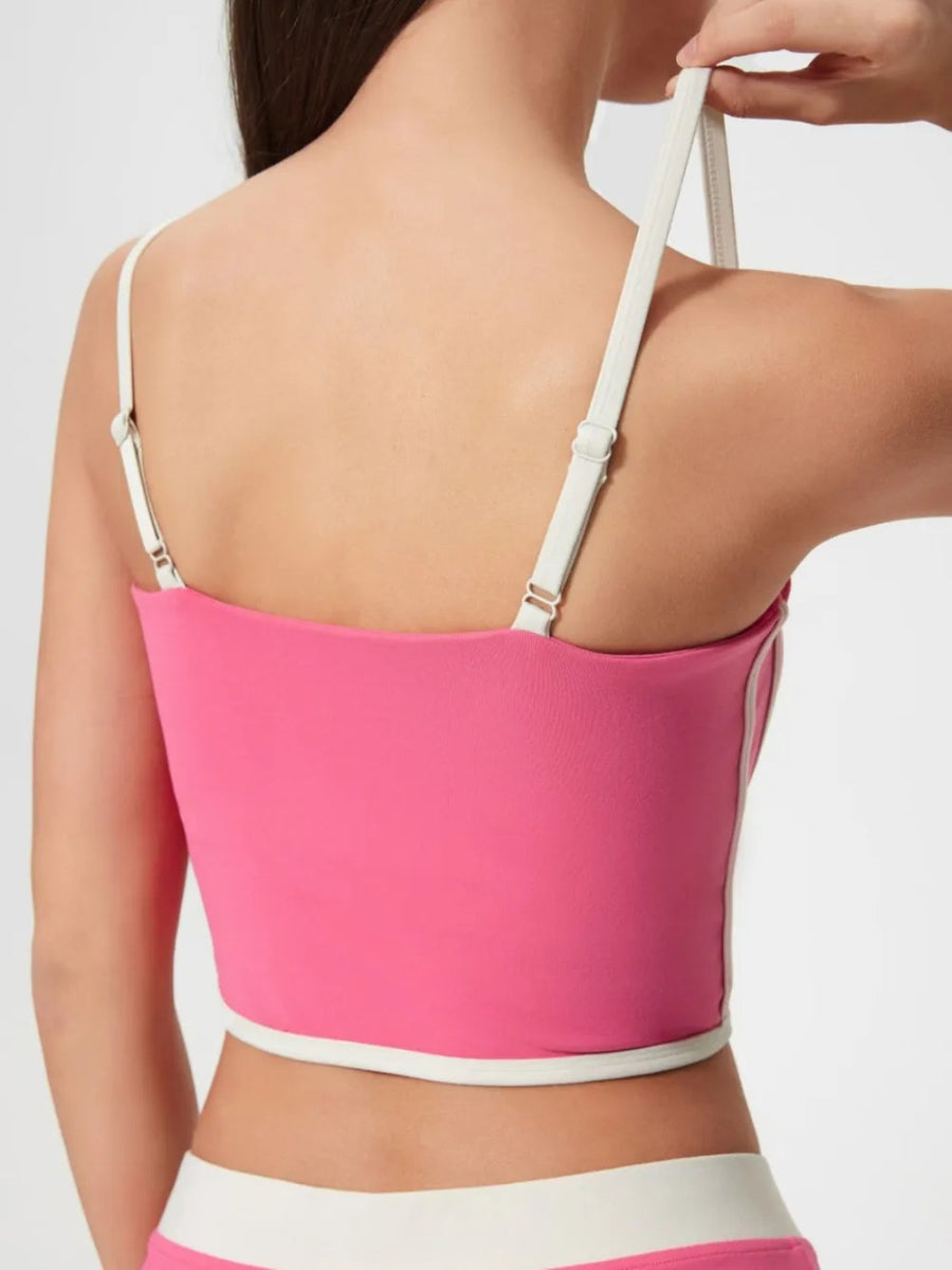 Contrast Trim Square Neck Active Cami with Detachable Chest Pads - CELIVINE