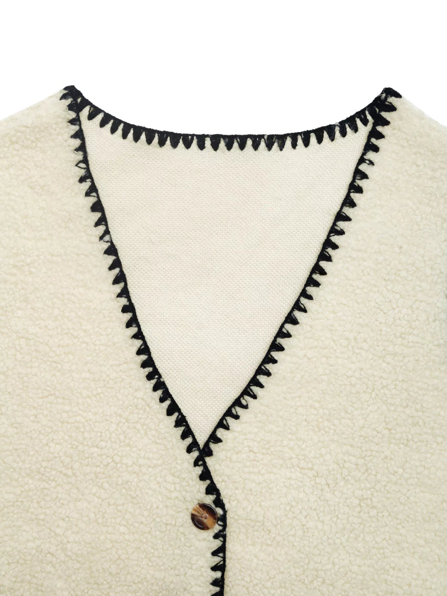 V - Neck Button Up Vest Coat - CELIVINE