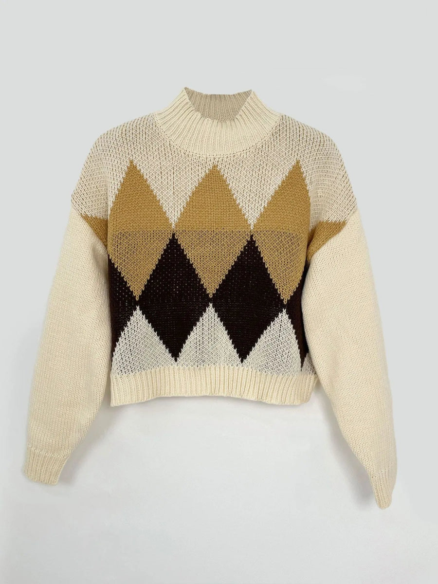 Diamond Pattern Turtleneck Sweater - CELIVINE