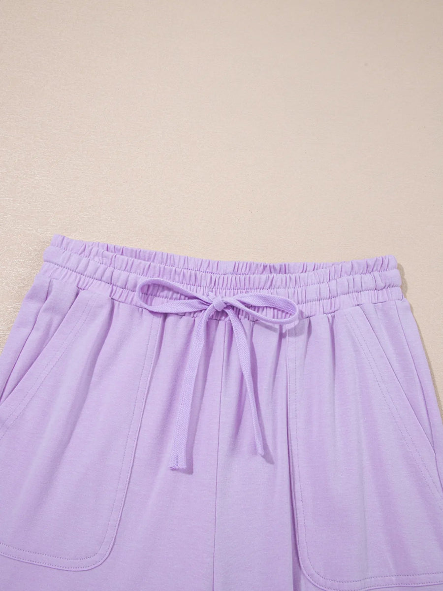 Mineral Wash Casual Round Neck Tank and Loose Drawstring Pants Set - CELIVINE