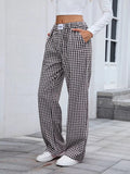 Plaid Wide Leg Casual Pants - CELIVINE