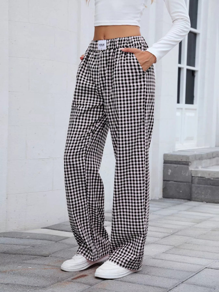 Plaid Wide Leg Casual Pants - CELIVINE