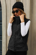 Fuzzy Plaid Texture Zip Up Vest Coat - CELIVINE