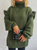 Ruffled Turtleneck Long Sleeve Sweater - CELIVINE