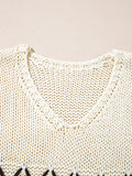Contrast Stitch Detail V Neck Drop Shoulder Sweater - CELIVINE