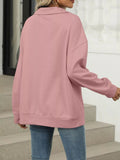 Johnny Collar Drop Shoulder Long Sleeve Sweatshirt - CELIVINE