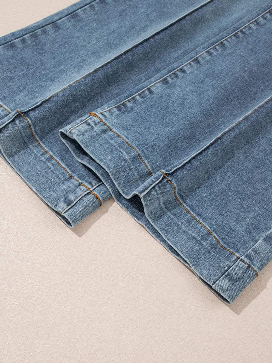 High - Waisted Flare Jeans with Seam Detail - CELIVINE