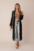 Openwork Open Front Long Sleeve Cardigan - CELIVINE