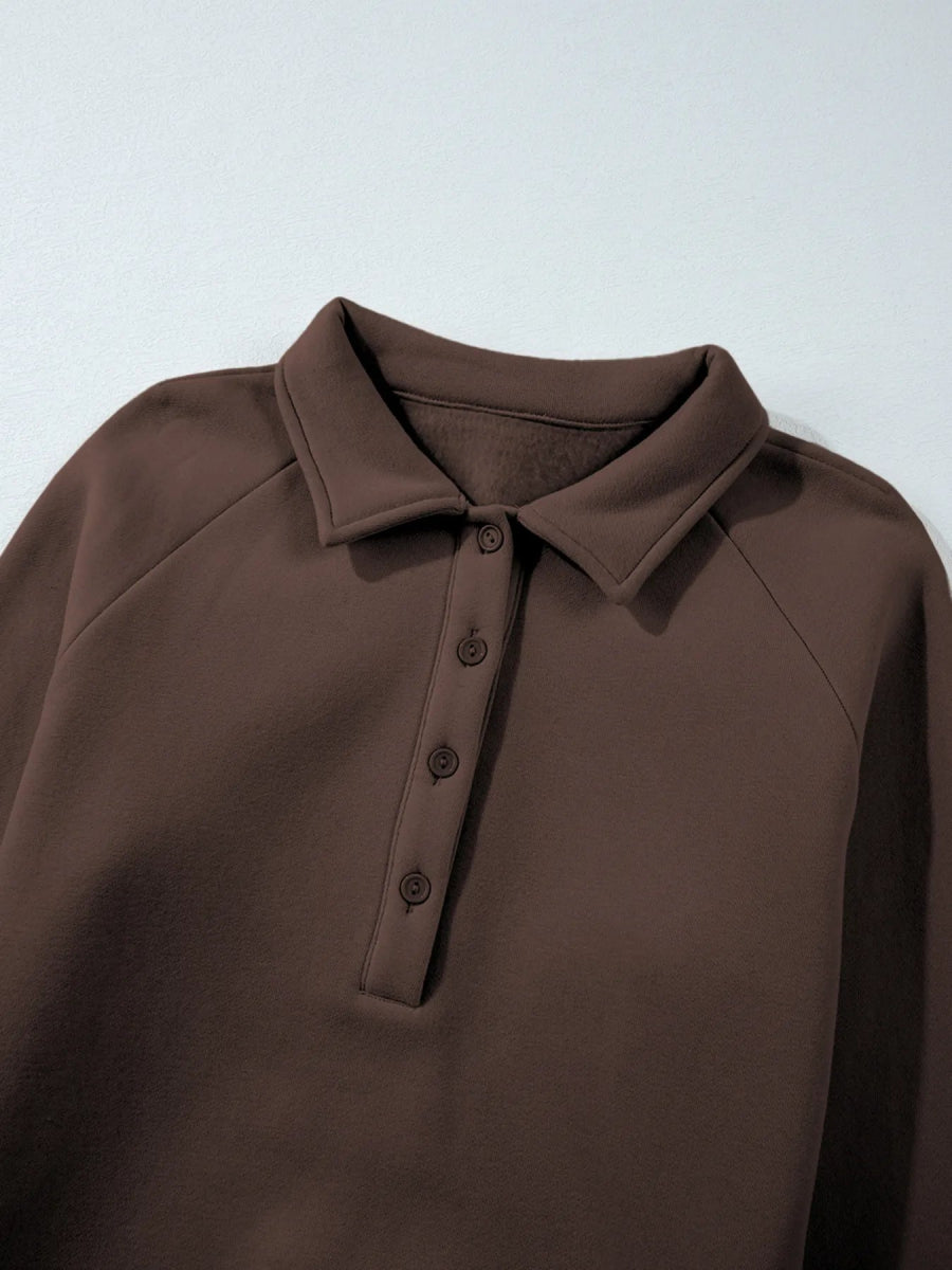 Collared Sweatshirt and High Waist Pants Active Set - CELIVINE