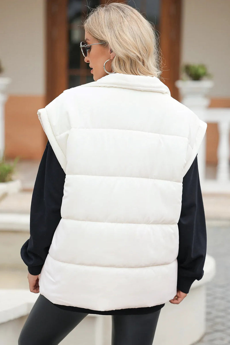 Zip Up Puffer Vest Coat with Pockets - CELIVINE