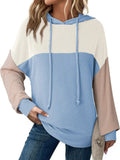 Drawstring Color Block Long Sleeve Hoodie - CELIVINE
