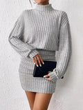 Ribbed Turtleneck Long Sleeve Sweater Dress - CELIVINE