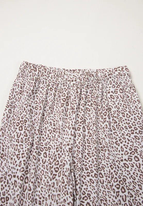 Leopard Button Down Long Sleeve Top and Pants Lounge Set - CELIVINE