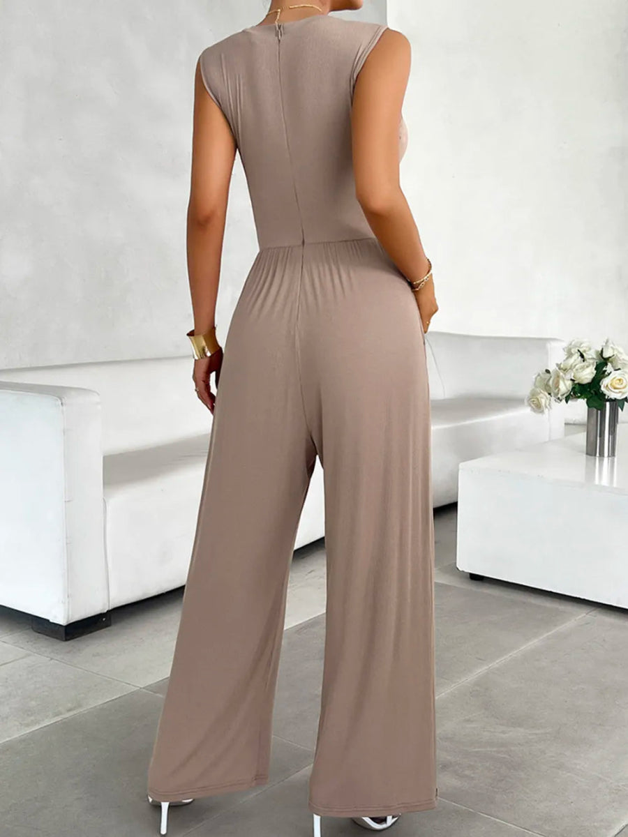 Devine Round Neck Sleeveless Wide Leg Jumpsuit - CELIVINE