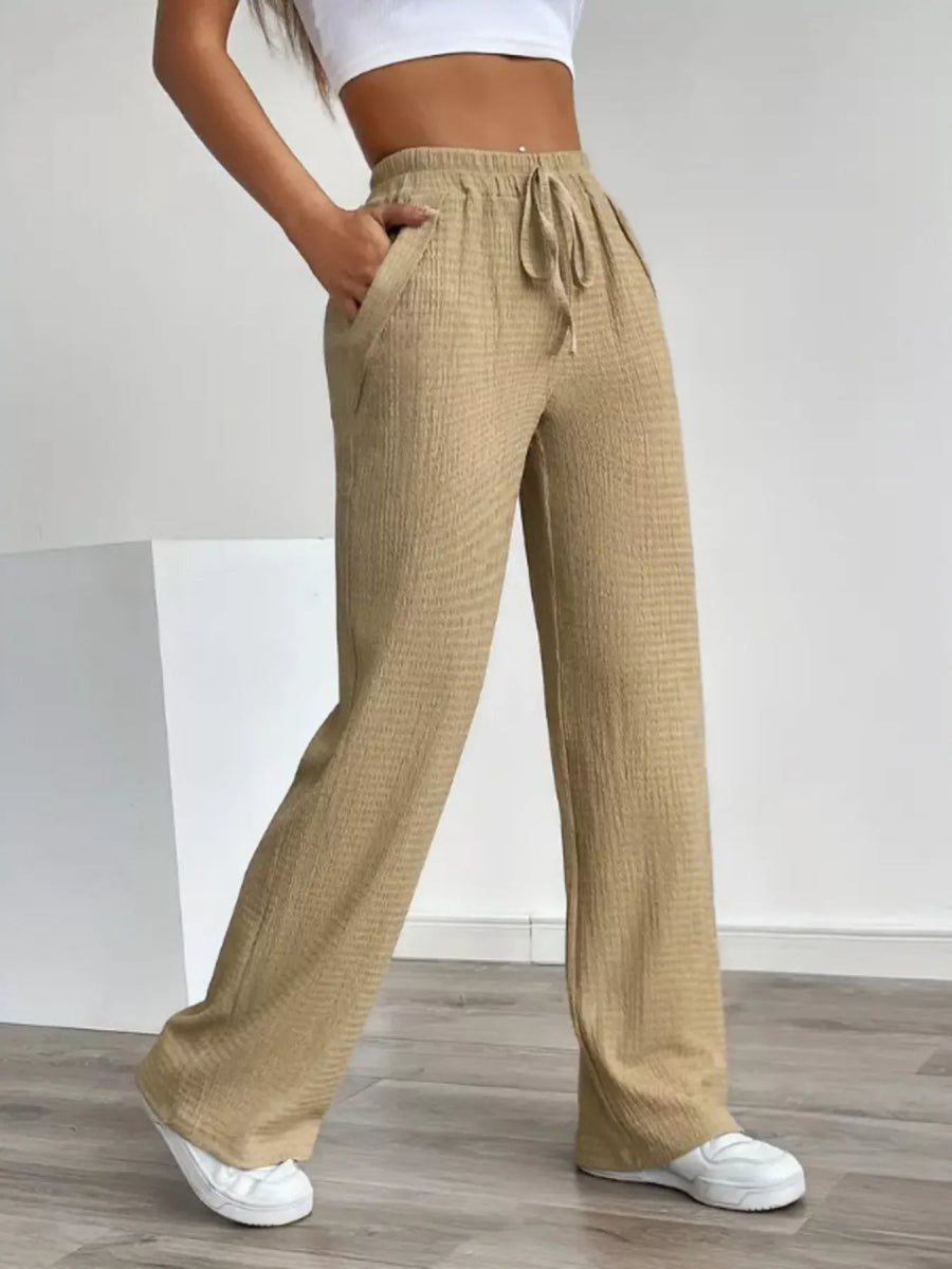 Texture Wide Leg Pants - CELIVINE