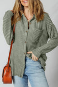 Ribbed Knit Button - Up Cardigan - CELIVINE