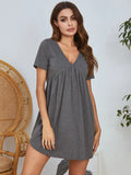 V - Neck Short Sleeve Lounge Dress - CELIVINE