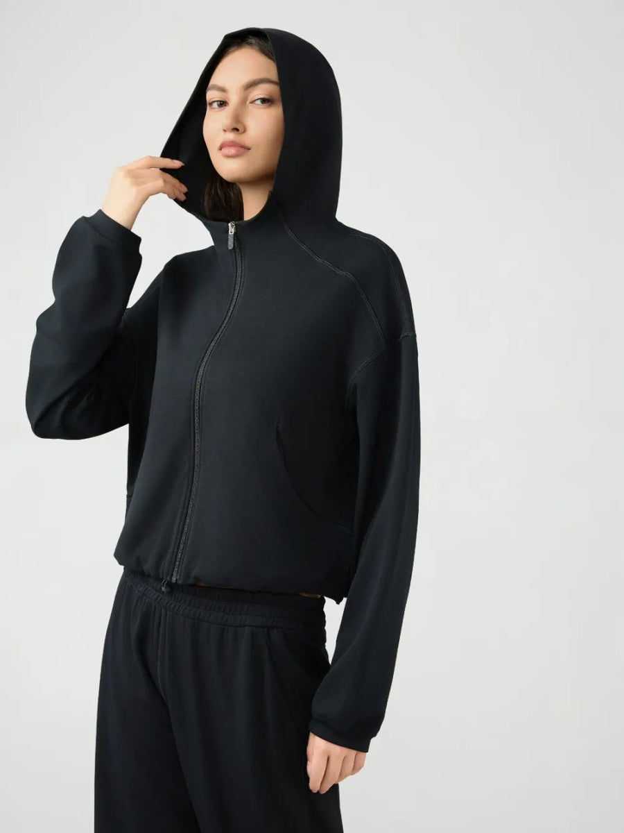 Zip Up Dropped Shouder Active Hooded - CELIVINE