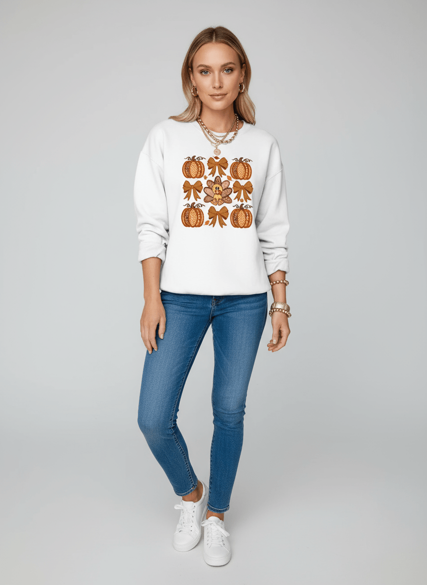 Halloween Pumpkin Bow Graphic Drop Shoulder Sweatshirt - CELIVINE