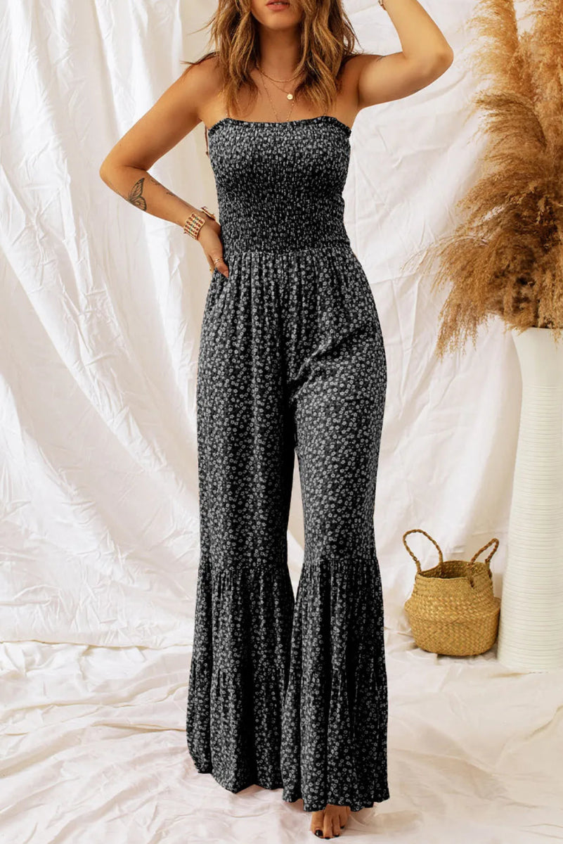Floral Spaghetti Strap Wide Leg Jumpsuit - CELIVINE