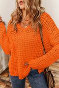 Openwork Round Neck Long Sleeve Sweater - CELIVINE