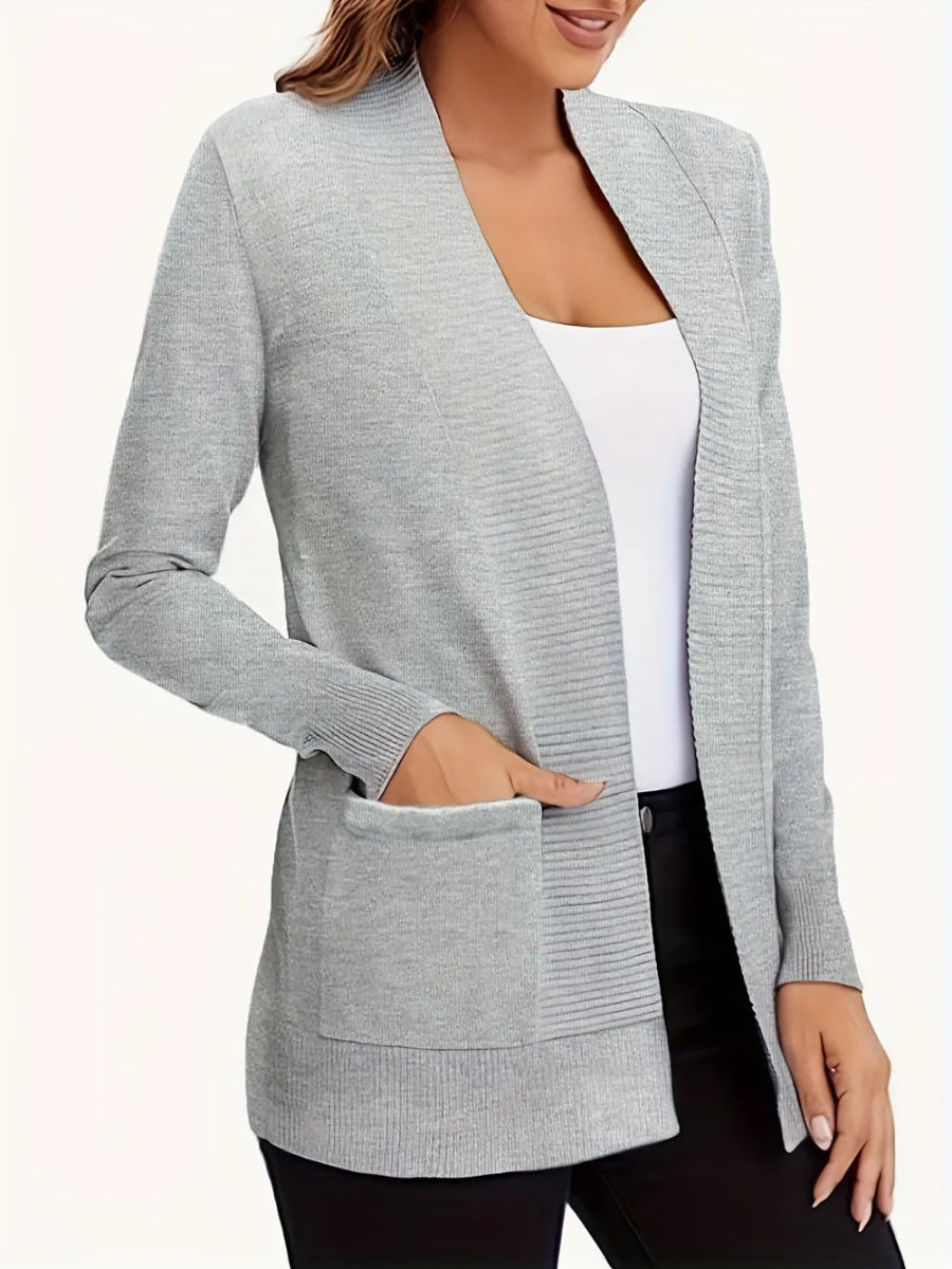Open Front Long Sleeve Sweater Cardigan - CELIVINE