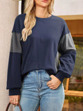 Striped Round Neck Long Sleeve Sweatshirt - CELIVINE