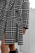 Houndstooth Collared Neck Long Sleeve Coat with Pockets - CELIVINE