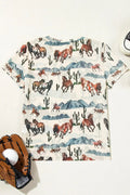 Western Fashion Mustang River Printed Mesh T Shirt - CELIVINE