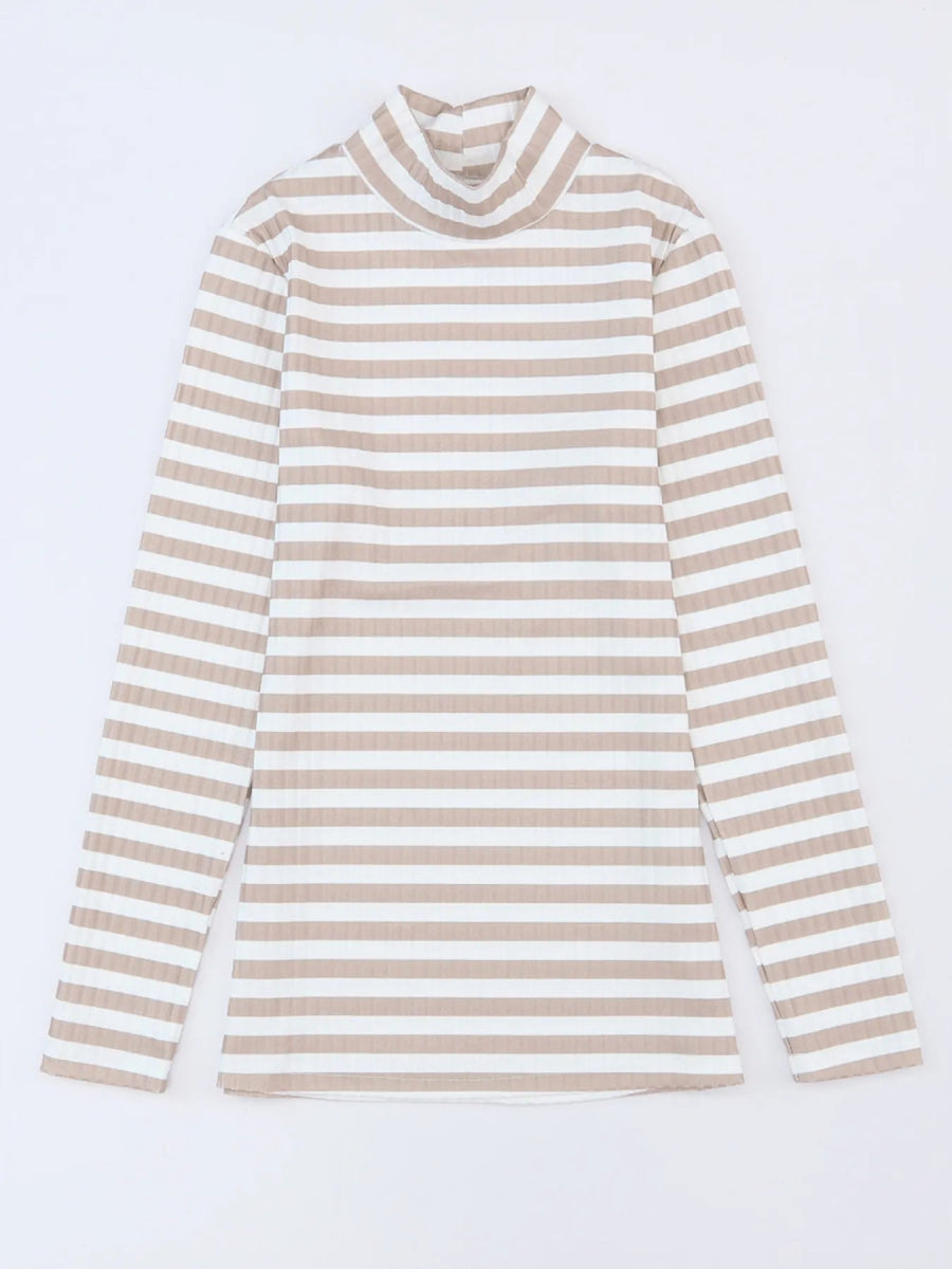 Striped Textured Knit Long Sleeve Tee - CELIVINE