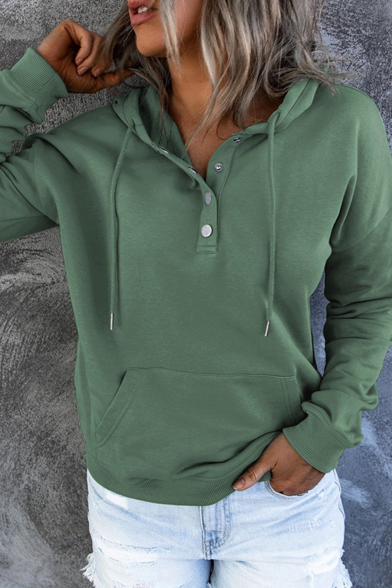 Dropped Shoulder Long Sleeve Hoodie with Pocket - CELIVINE