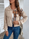 Color Block Collared Neck Button - Up Jacket - CELIVINE