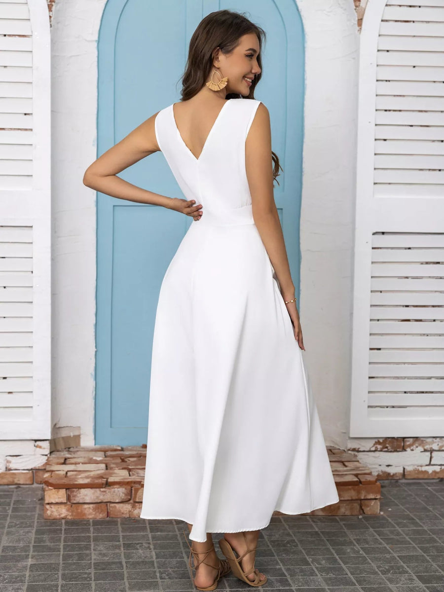 Full Size Slit V - Neck Sleeveless Dress Plus Size - CELIVINE