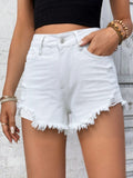 Raw Hem High Waist Denim Shorts - CELIVINE