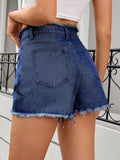 Washed Raw Hem Denim Shorts - CELIVINE