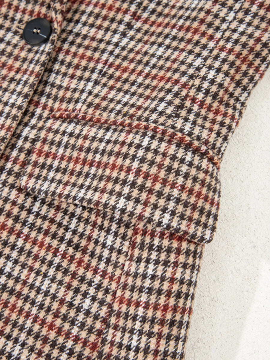 Houndstooth Lapel Collar Blazer - CELIVINE