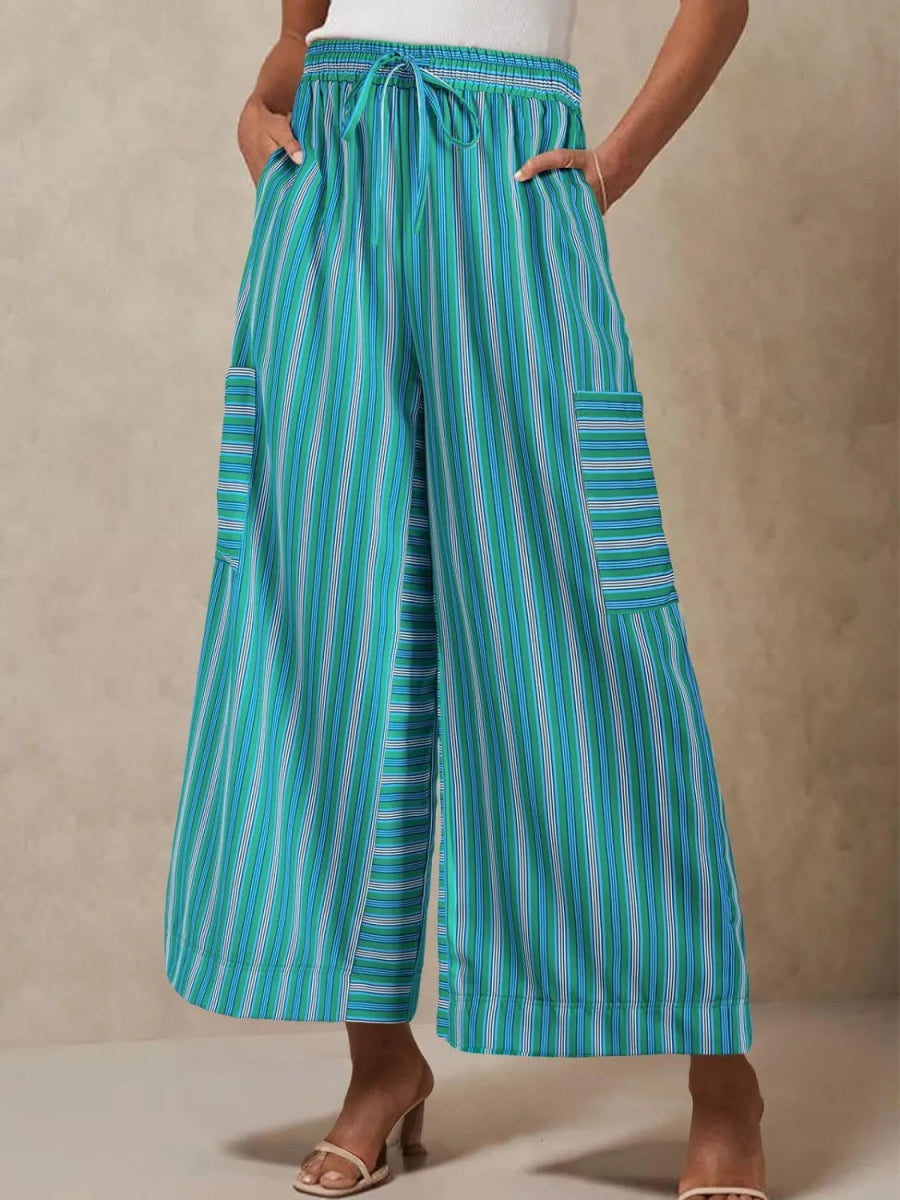 Contrast Striped Wide leg Pants - CELIVINE