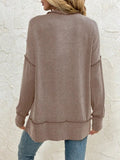 Side Slit Round Neck Dropped Shoulder Sweatshirt - CELIVINE