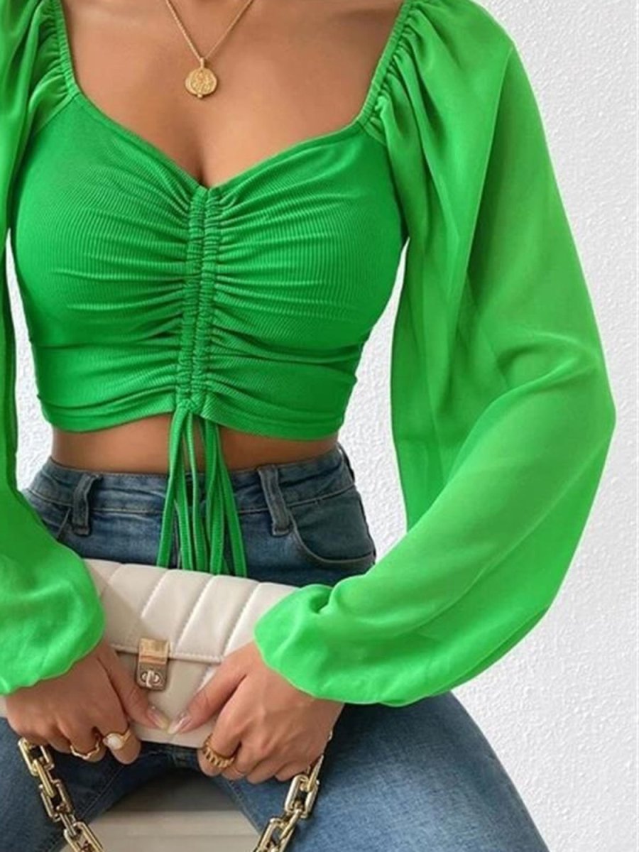 Drawstring Sweetheart Neck Cropped Top - CELIVINE