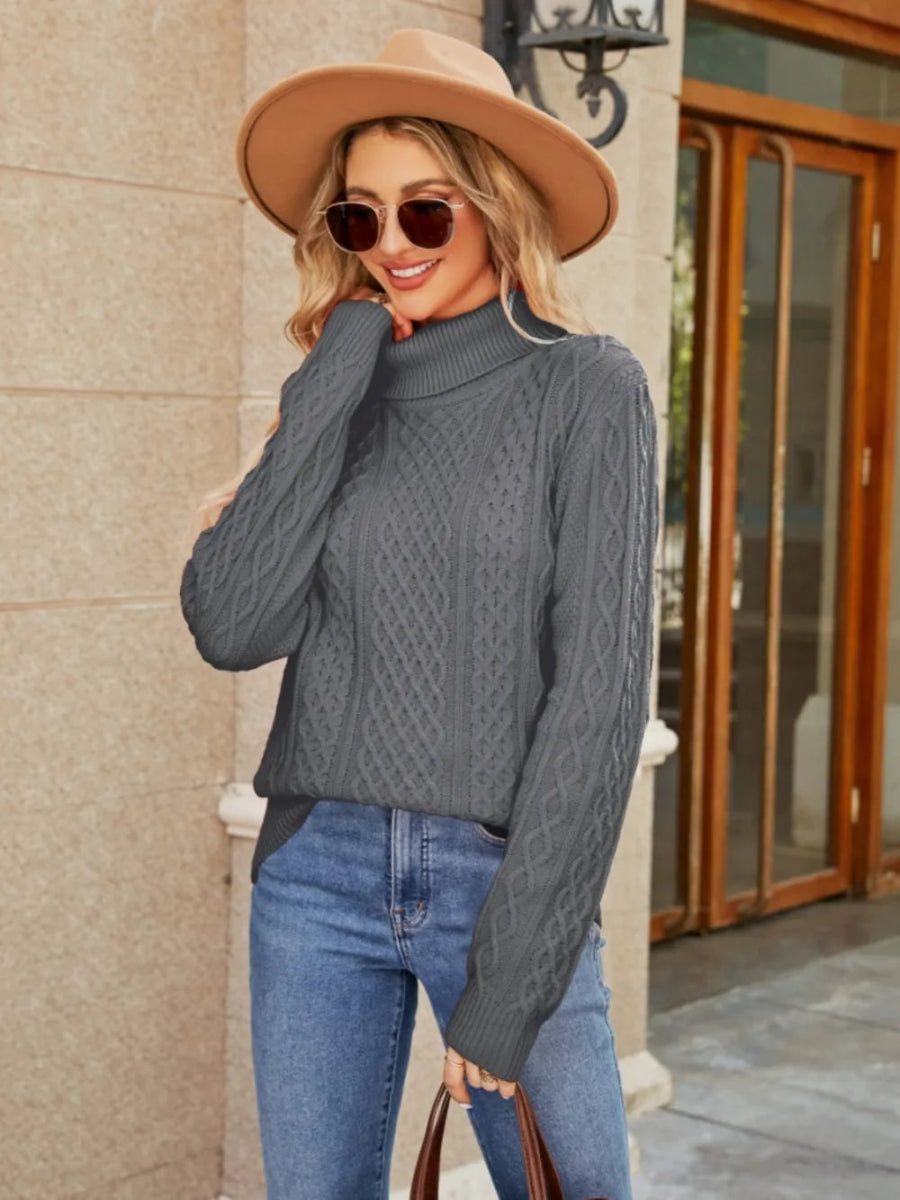 Cable - Knit Mock Neck Sweater - CELIVINE