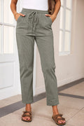 Drawstring Straight Pants with Pockets - CELIVINE