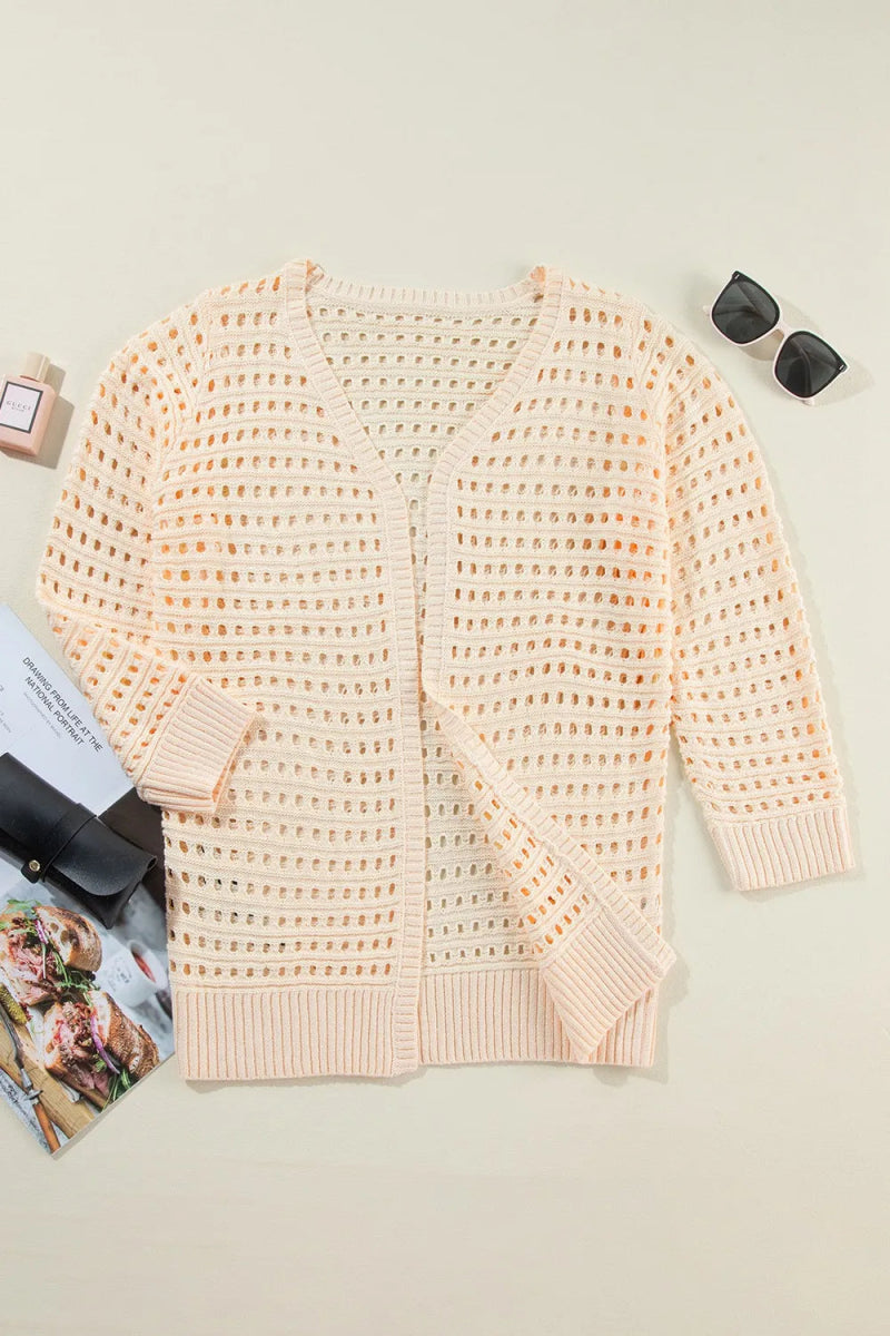 Openwork Open Front Cardigan - CELIVINE