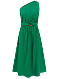 Single Shoulder Midi Dress - CELIVINE