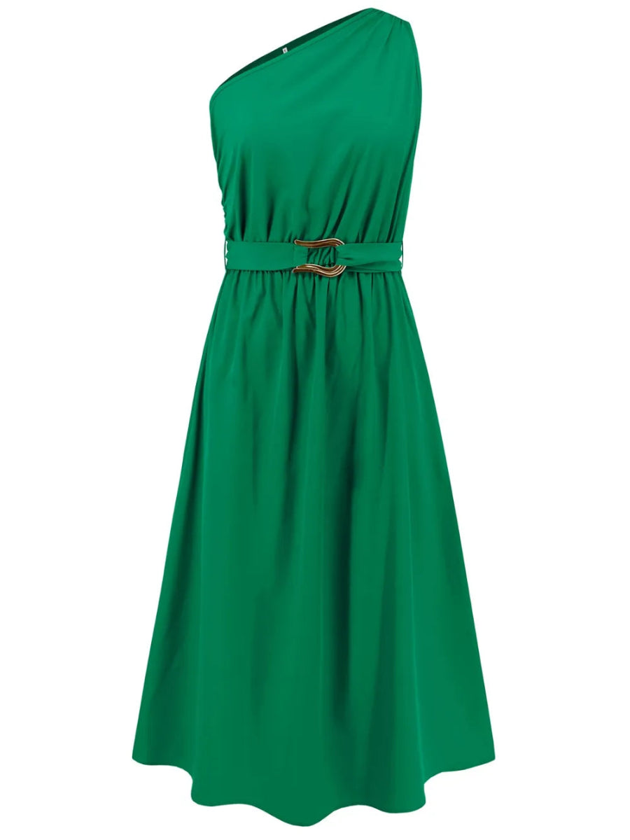 Single Shoulder Midi Dress - CELIVINE